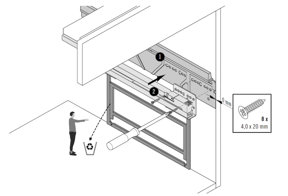 Pritvirtinkite rėmo šonus spintos viduje.