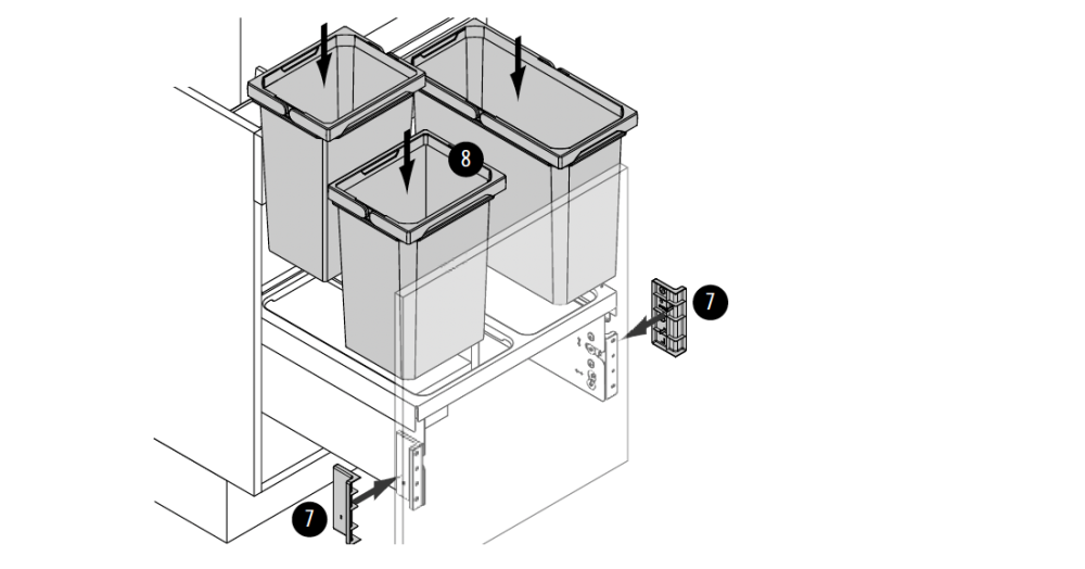 Beveik baigta. Tiesiog įdėkite kibirus į rėmą ir pritvirtinkite laikiklių dangtelius.
